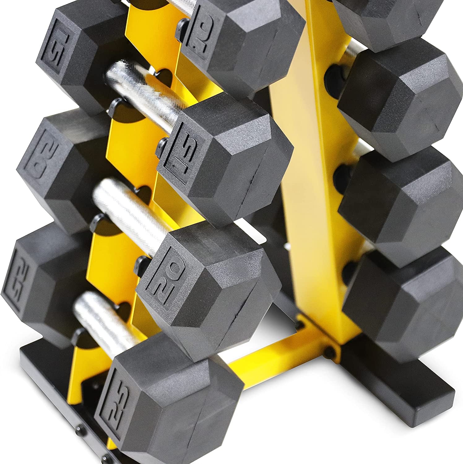 5-25Lb Rubber Coated Hex Dumbbell Set with a Frame Storage Rack Non-Slip Hex Shape for Muscle Toning, Strength Building & Weight Loss - Multiple Choices Available