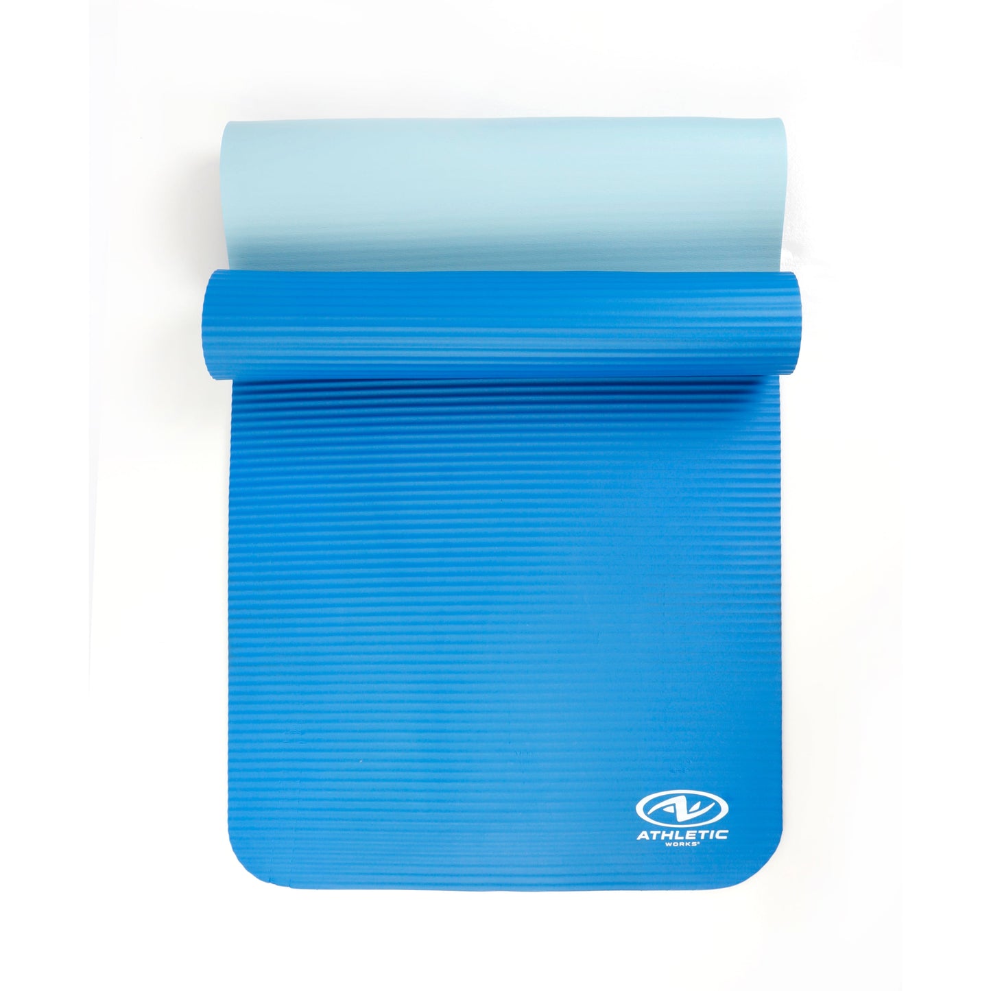 Two Tone Fitness Mat, 10Mm, 72Inx24In, Blue Color, NBR Foam, with Carry Strap