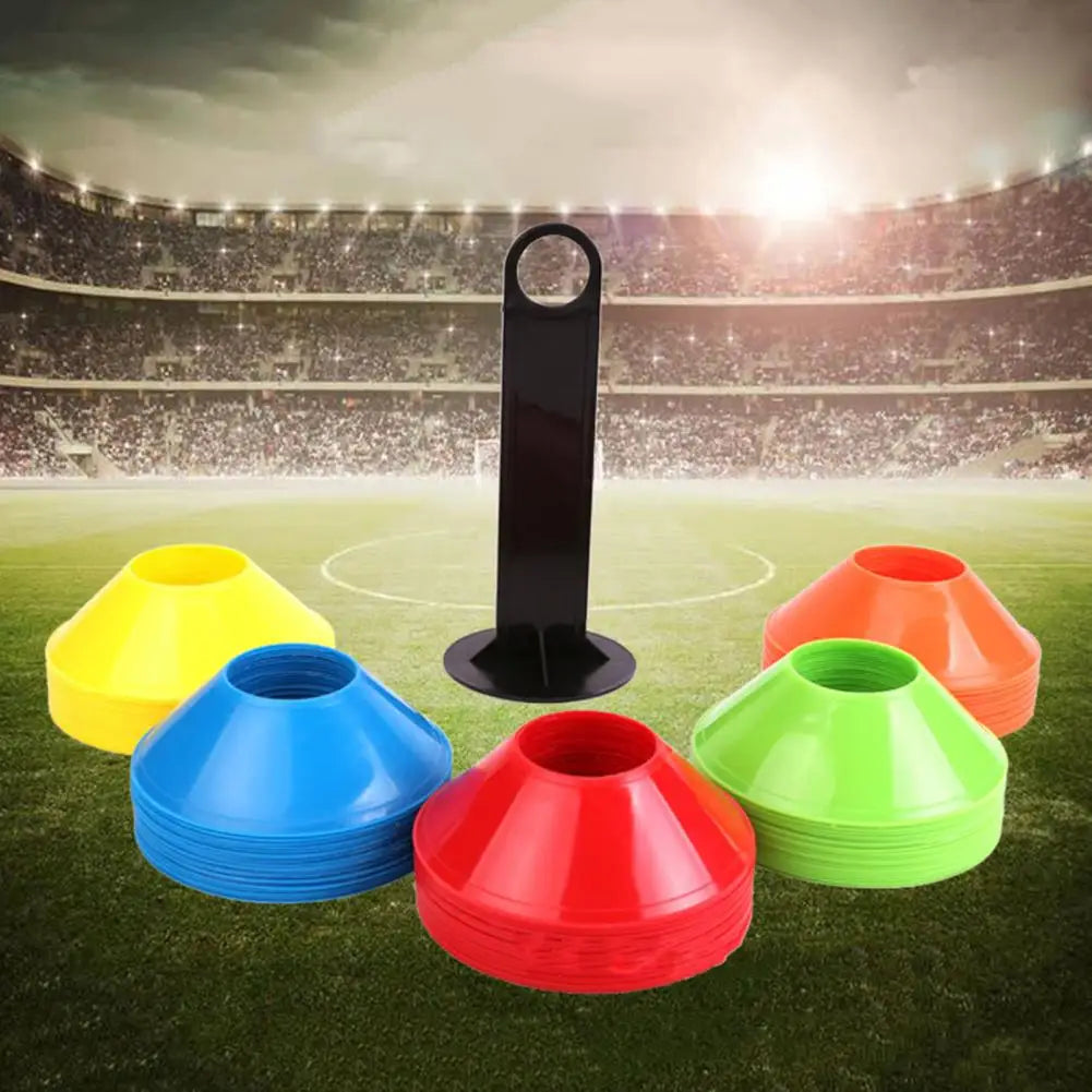 50Pcs Soccer Training Cones with Mesh Bag Football Training Sports Saucer Cones Marker Discs Soccer Rugby Training Disc Bucket